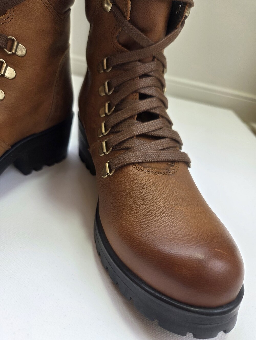 Steve Madden CALWAY Leather Lug Sole Hiker Combat Boots Brown Womens 11 - Picture 9 of 16